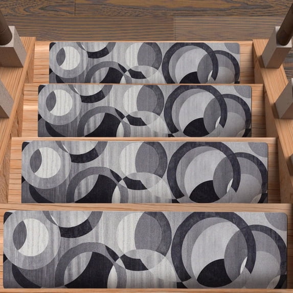 Stair Treads Non Slip for Wooden Steps Indoor 4 Pack 8"x30",Modern Wavy Circles Carpet Stair Runner with Rubber Backing,Washable Reusable Stairs Step Treads Soft Safety for Kids Elders Dogs