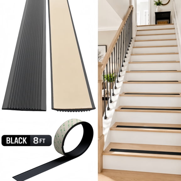 Stair Treads, Peel and Stick Stair Treads for Wooden Steps, Black Non Slip Self Adhesive Stair Strips 8 FT Long, Textured Anti Slip Stair Treads for Indoor Home Stairs, Cuttable Safety Tread Tape