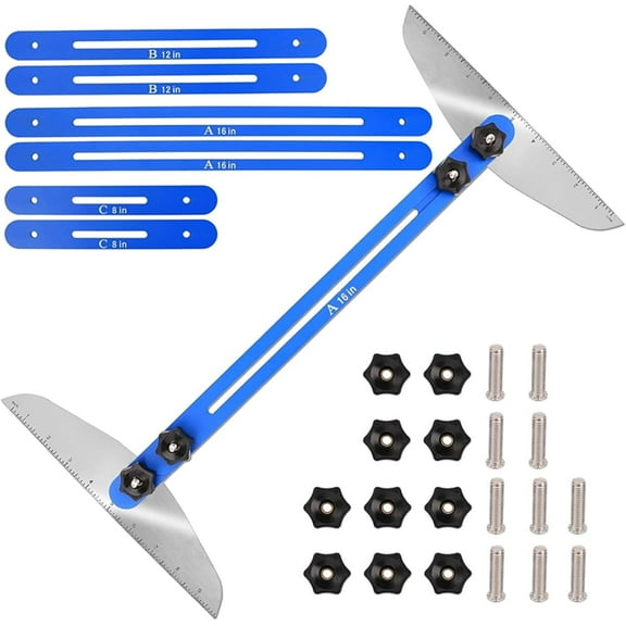 Stair Treads Stencil Tool 11" to 60" Adjustable Length Stair Measuring Tool with Protractor and Scale Display, Suitable for Stairs Risers and Divider (Blue)