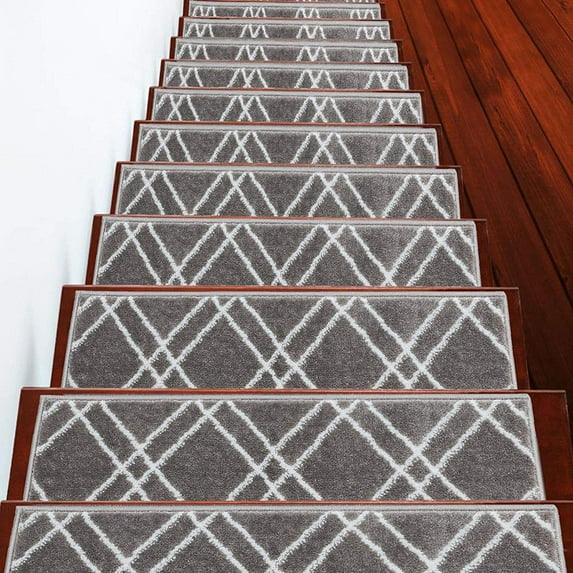 Stair Treads Vintage Collection Contemporary, Cozy, Vibrant and Soft Stair Treads, 9'' x 28'', Gray & White, Pack of 4 [100% Polypropylene]