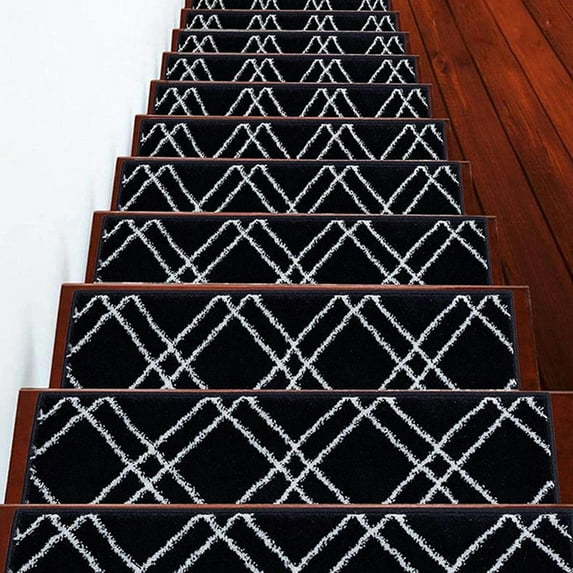 Stair Treads Vintage Collection Contemporary, Cozy, Vibrant and Soft Stair Treads, 9'' x 28'', Navy & White, Pack of 4 [100% Polypropylene]