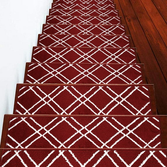 Stair Treads Vintage Collection Contemporary, Cozy, Vibrant and Soft Stair Treads, 9'' x 28'', Red & White, Pack of 4 [100% Polypropylene]