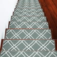 thumbnail image 1 of Carpet Stair Treads for Wooden Steps - Indoor Staircase Step Treads with Thick Carpet & Pattern Design, 9'' x 28'', Teal & White, Pack of 7, 1 of 7