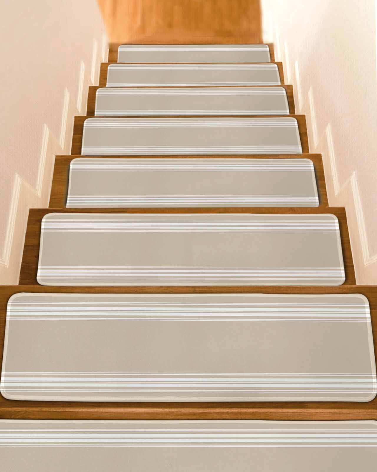 15-Pack Linen Stair Treads Non-Slip Indoor – 30x8" Peel & Stick Carpet Runners For Wood Steps, Beige, Safe For Kids, Elders & Pets
