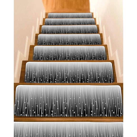 Stair Treads for Wooden Steps,Black Flower Peel and Stick Stair Treads with Adhesive,Geometric Stripes Gradient Simple Branch Non Slip Indoor Stairs Runner Rugs Mats for Elders Dogs 8"x30" 4PCS