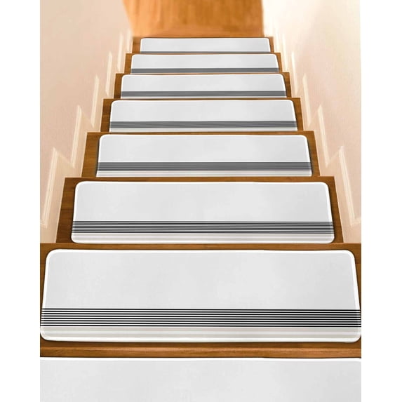 Stair Treads for Wooden Steps, Black Grey Striped Peel and Stick Stair Treads with Reusable Adhesive, Modern Farmhouse Stripes Non Slip Indoor Stairs Runner Rugs Mats for Elders Dogs 8"x30" 7PCS