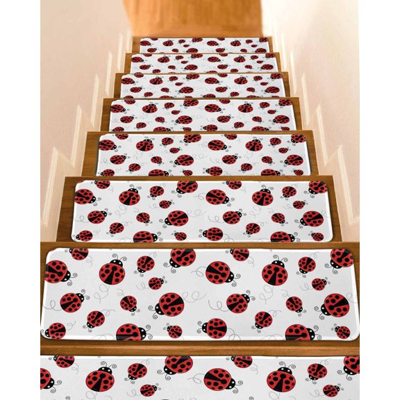 Stair Treads for Wooden Steps, Cartoon Ladybug Peel and Stick Stair Treads with Reusable Adhesive, Funny Animals Dot Modern Simple Non Slip Indoor Stairs Runner Rugs Mats for Elders Dogs 8"x30" 4PCS