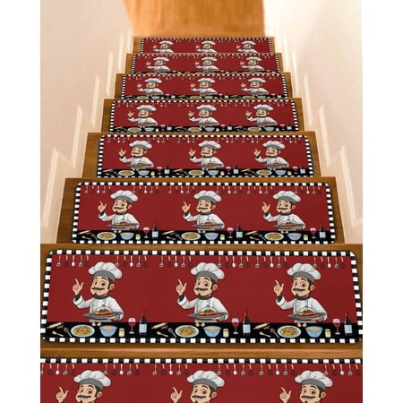 Stair Treads for Wooden Steps, Cheg Red Peel and Stick Stair Treads with Adhesive, Black White Check Buffalo Plaid Grid Lattice Non Slip Indoor Stairs Runner Rugs Mats for Elders Dogs 8"x30"15PCS