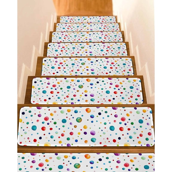 Stair Treads for Wooden Steps, Colorful Polka Dot Peel and Stick Stair Treads with Adhesive, Rainbow Color Polka Dots Abstract Non Slip Indoor Stairs Runner Rugs Mats for Elders Dogs 8"x30"4PCS