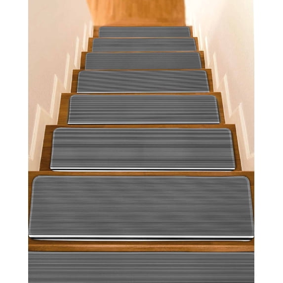 Stair Treads for Wooden Steps, Farmhouse Black White Striped Peel and Stick Stair Treads with Reusable Adhesive, Modern Stripes Non Slip Indoor Stairs Runner Rugs Mats for Elders Dogs 8"x30" 4PCS