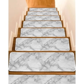 Stair Treads for Wooden Steps,Gray Marble Peel and Stick Stair Treads with Adhesive,Modern Simple Gradient Abstract Patterned Non Slip Indoor Stairs Runner Rugs Mats for Elders Dogs 8"x30" 4PCS