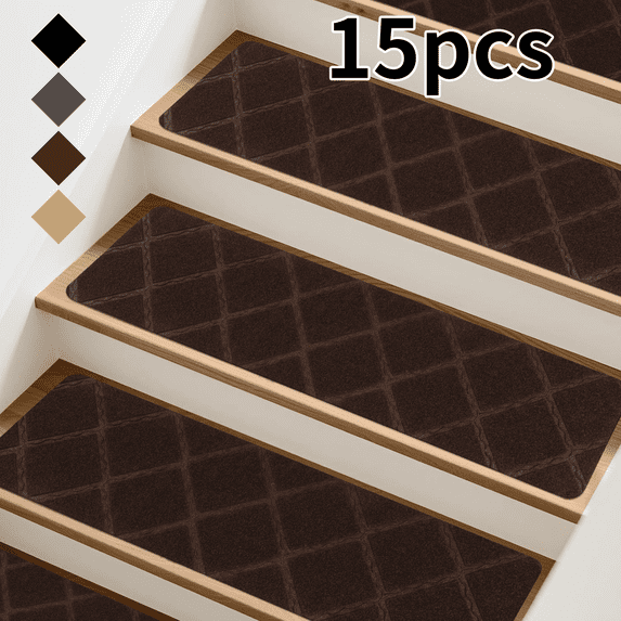 Evlmd Stair Treads Carpet Non-Slip Indoor, 15 pcs Wood Stair Treads Rugs Anti-Moving Modern Stair Runners Safety for Kids, Dogs, 8" X 30"