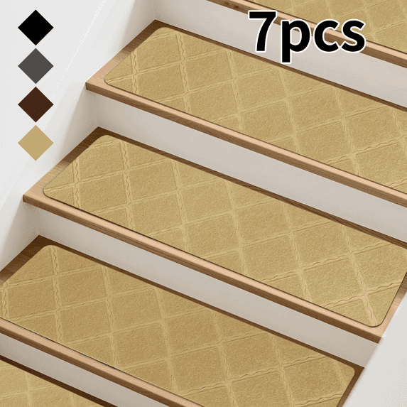 Evlmd Stair Treads Carpet Non-Slip Indoor, 7 pcs Wood Stair Treads Rugs Anti-Moving Modern Stair Runners Safety for Kids, Dogs, 8" X 30"