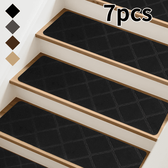 Evlmd Stair Treads Carpet Non-Slip Indoor, 7 pcs Wood Stair Treads Rugs Anti-Moving Modern Stair Runners Safety for Kids, Dogs, 8" X 30"