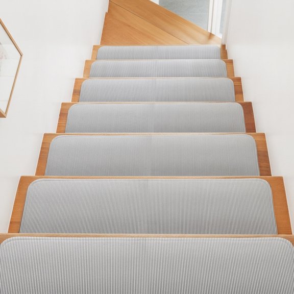 Stair Treads for Wooden Steps Indoor, Black Stripes Stair Tread 15 Pack Adhesive Non Slip Carpet Stair Tread Mat Runner Rugs Simple Vertical Striped Staircase Step Treads for Kids Elders Dogs 8"x30"