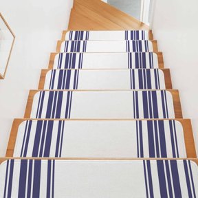 Stair Treads for Wooden Steps Indoor, Blue Stripes Stair Tread 4 Pack Adhesive Non Slip Carpet Stair Tread Mat Runner Rugs Simple Style Staircase Step Treads for Kids Elders Dogs 8"x30"