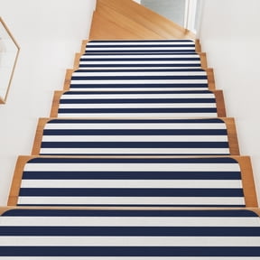 Stair Treads for Wooden Steps Indoor, Blue White Stripes Stair Tread 4 Pack Adhesive Non Slip Carpet Stair Tread Mat Simple Style Striped Staircase Step Treads for Kids Elders Dogs 8"x30"