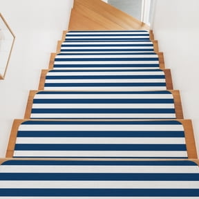 Stair Treads for Wooden Steps Indoor, Navy Blue White Stripe Stair Tread 4 Pack Adhesive Non Slip Carpet Stair Tread Mat Simple Style Striped Staircase Step Treads for Kids Elders Dogs 8"x30"