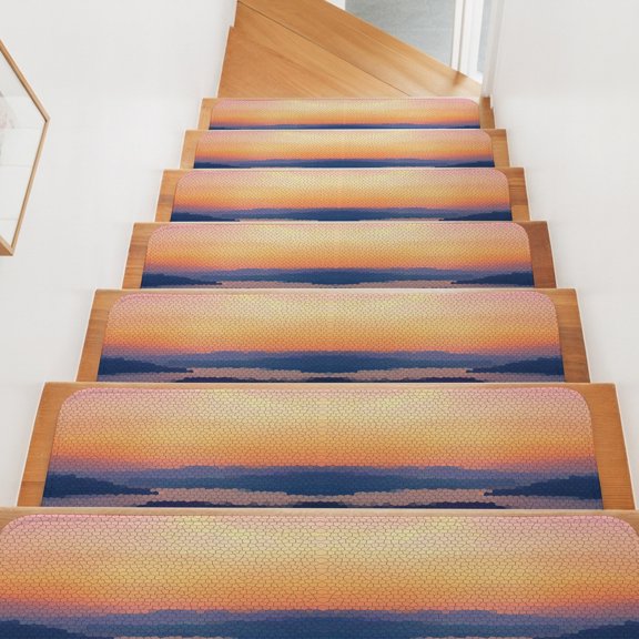 Stair Treads for Wooden Steps Indoor, Orange Hexagonal Tiles Stair Tread 4 Pack Adhesive Non Slip Carpet Stair Tread Mat Runner Rugs Ombre Honeycomb Staircase Step Treads for Kids Elders Dogs 8"x30"
