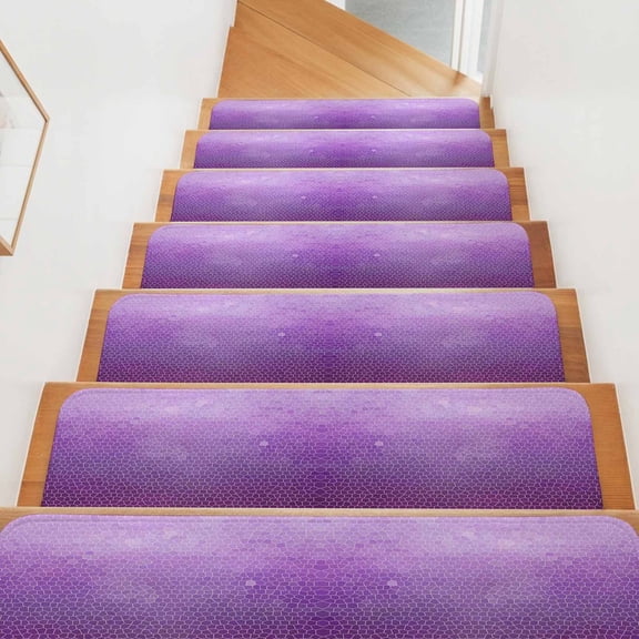 Stair Treads for Wooden Steps Indoor, Purple Hexagonal Tiles Stair Tread 4 Pack Adhesive Non Slip Carpet Stair Tread Mat Gradient Honeycomb Staircase Step Treads for Kids Elders Dogs 8"x30"