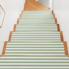 Stair Treads for Wooden Steps Indoor, Sage Green Stripes Stair Tread 4 Pack Adhesive Non Slip Carpet Stair Tread Mat Runner Rugs Simple Striped Staircase Step Treads for Kids Elders Dogs 8"x30"