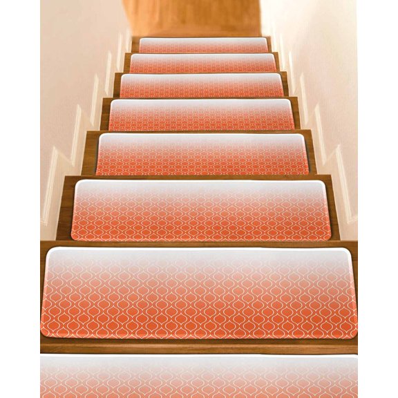 Stair Treads for Wooden Steps, Morocco Orange Peel and Stick Stair Treads with Reusable Adhesive, Modern Geometric Gradient Simple Non Slip Indoor Stairs Runner Rugs Mats for Elders Dogs 8"x30" 4PCS