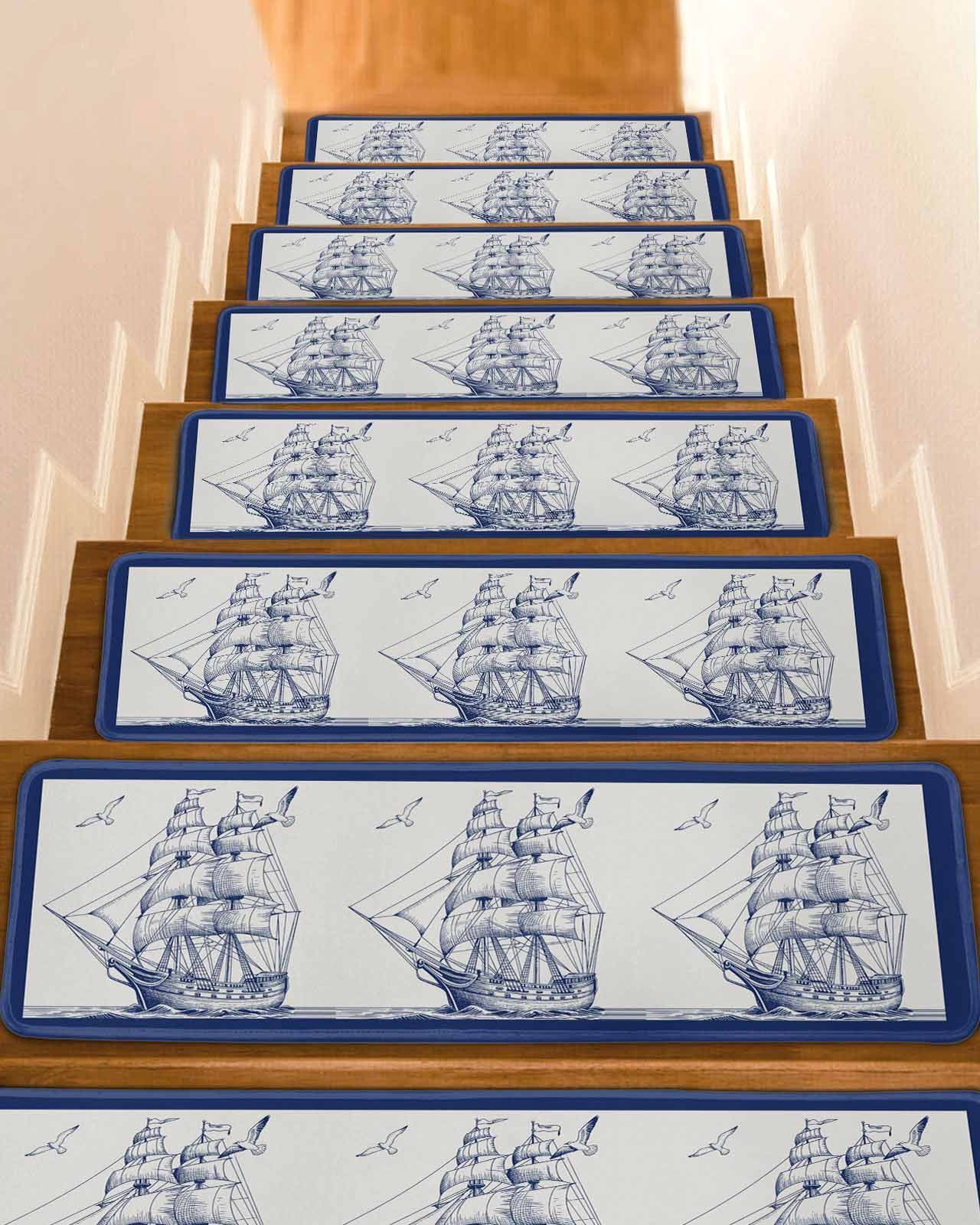 Ship Robe Stairs Stair Treads for Wooden Steps,Nautical Ship Peel and Stick Stair Treads ...