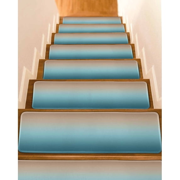 Stair Treads for Wooden Steps,Navy Blue Brown Ombre Peel Stick Stair Treads with Adhesive,Teal Gradient Color Modern Abstract Art Non Slip Indoor Stairs Runner Rugs Mats for Elders Dogs 8"x30" 4PCS