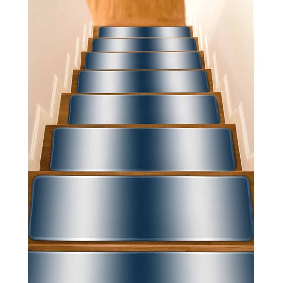 Stair Treads for Wooden Steps, Ombre Dark Blue Peel and Stick Stair Treads with Adhesive, Gradient White Abstract Minimalist Stripe Non Slip Indoor Stairs Runner Rugs Mats for Elders Dogs 8"x30"4PCS