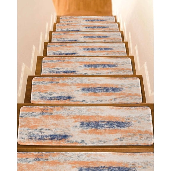 Stair Treads for Wooden Steps, Orange Blue Peel and Stick Stair Treads with Adhesive, Minimalist Smear Abstract Art Painting Non Slip Indoor Stairs Runner Rugs Mats for Elders Dogs 8"x30"4PCS