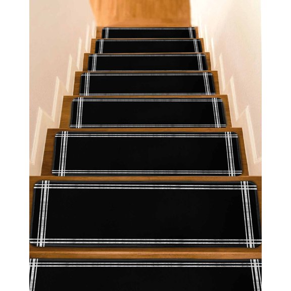 Stair Treads for Wooden Steps, Pure Black Peel and Stick Stair Treads with Reusable Adhesive, Simple Solid Color Non Slip Indoor Stairs Runner Rugs Mats for Elders Dogs 8"x30" 4PCS