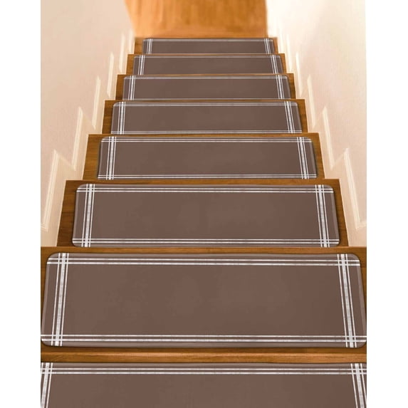 Stair Treads for Wooden Steps, Pure Brown Peel and Stick Stair Treads with Reusable Adhesive, Simple Solid Color Non Slip Indoor Stairs Runner Rugs Mats for Elders Dogs 8"x30" 4PCS