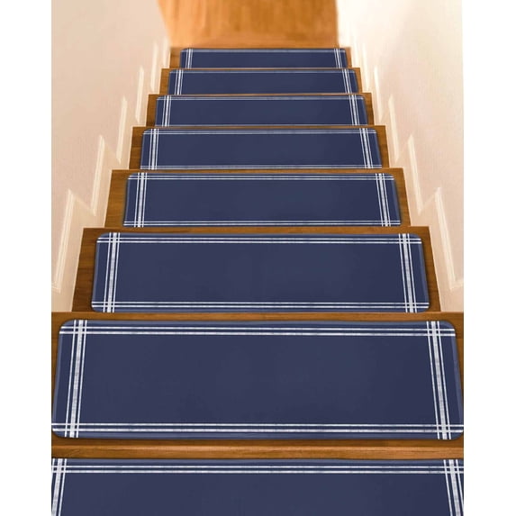 Stair Treads for Wooden Steps, Pure Dark Blue Peel and Stick Stair Treads with Reusable Adhesive, Simple Solid Color Non Slip Indoor Stairs Runner Rugs Mats for Elders Dogs 8"x30" 4PCS