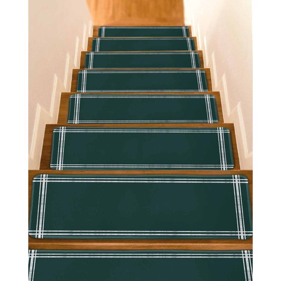 Stair Treads for Wooden Steps, Pure Dark Green Peel and Stick Stair Treads with Reusable Adhesive, Simple Solid Color Non Slip Indoor Stairs Runner Rugs Mats for Elders Dogs 8"x30" 4PCS