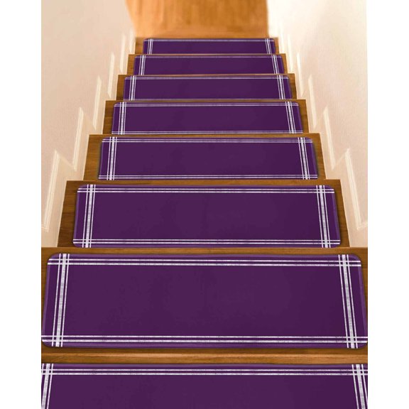 Stair Treads for Wooden Steps, Pure Dark Purple Peel and Stick Stair Treads with Reusable Adhesive, Simple Solid Color Non Slip Indoor Stairs Runner Rugs Mats for Elders Dogs 8"x30" 4PCS