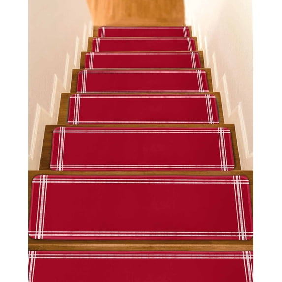 Stair Treads for Wooden Steps, Pure Red Peel and Stick Stair Treads with Reusable Adhesive, Simple Solid Color Non Slip Indoor Stairs Runner Rugs Mats for Elders Dogs 8"x30" 4PCS