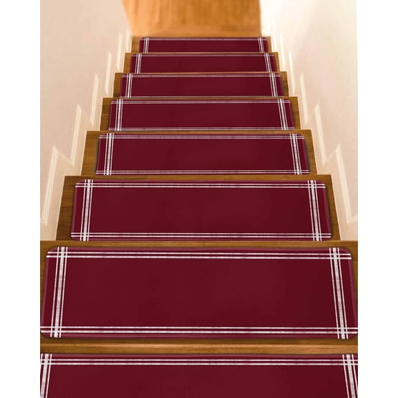 Stair Treads for Wooden Steps, Pure Red Wine Peel and Stick Stair Treads with Reusable Adhesive, Simple Solid Color Non Slip Indoor Stairs Runner Rugs Mats for Elders Dogs 8"x30" 4PCS