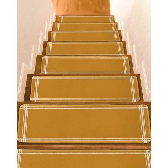 Stair Treads for Wooden Steps, Pure Turmeric Peel and Stick Stair Treads with Reusable Adhesive, Simple Solid Color Non Slip Indoor Stairs Runner Rugs Mats for Elders Dogs 8"x30" 4PCS