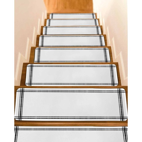 Stair Treads for Wooden Steps, Pure White Peel and Stick Stair Treads with Reusable Adhesive, Simple Solid Color Non Slip Indoor Stairs Runner Rugs Mats for Elders Dogs 8"x30" 4PCS
