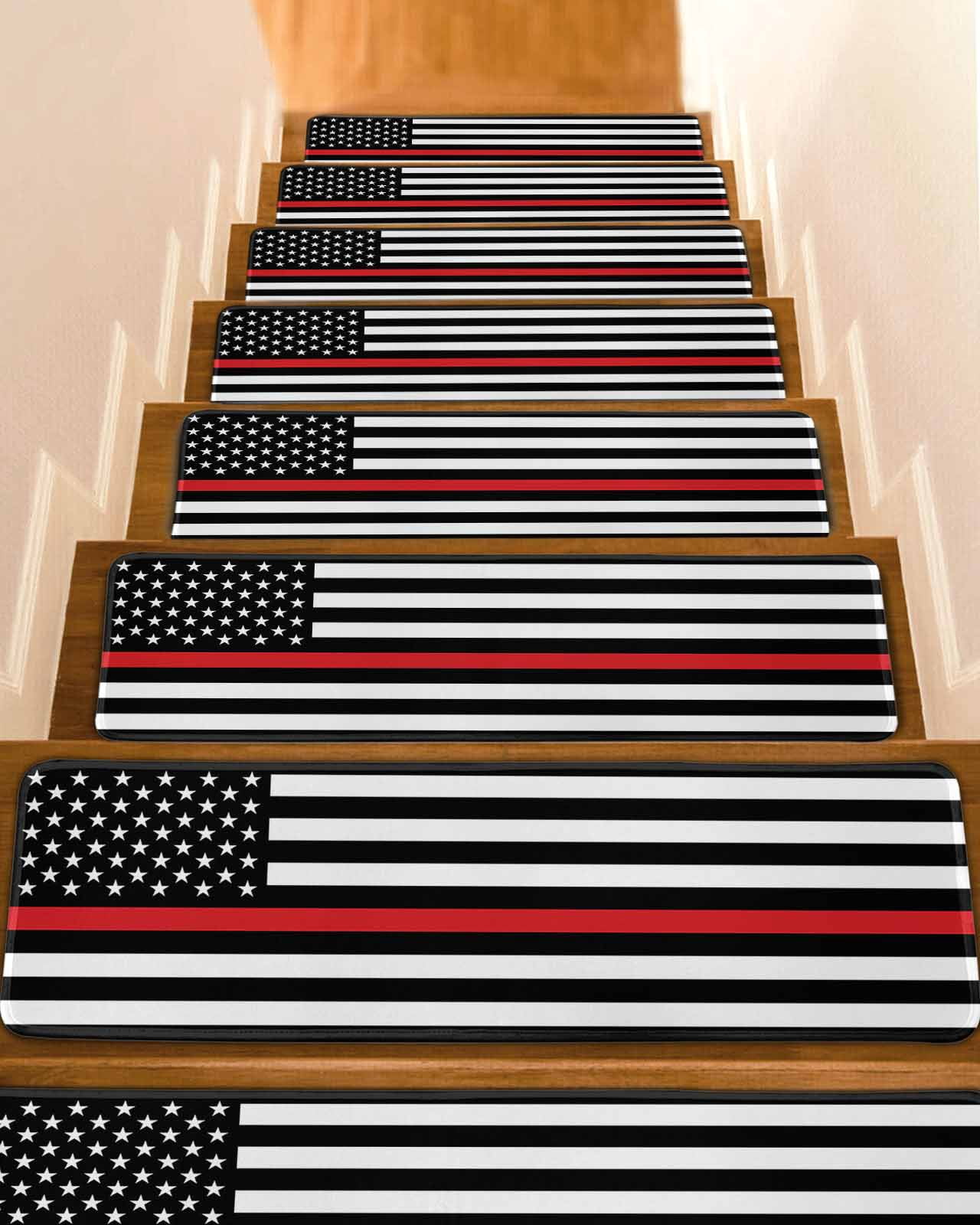Stair Treads for Wooden Steps, Red White Stripe Fireman American Flag ...