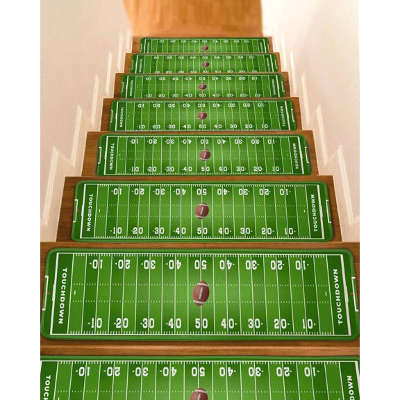 Stair Treads for Wooden Steps, Rugby Sport Peel and Stick Stair Treads with Reusable Adhesive, American Football Field Stadium Non Slip Indoor Stairs Runner Rugs Mats for Elders Dogs 8"x30" 4PCS