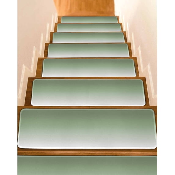 Stair Treads for Wooden Steps, Sage Green Peel and Stick Stair Treads with Reusable Adhesive, Farmhouse Sage Green Ombre Non Slip Indoor Stairs Runner Rugs Mats for Elders Dogs 8"x30" 7PCS