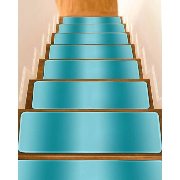 Stair Treads for Wooden Steps, Teal Ombre Peel and Stick Stair Treads with Adhesive, Modern Abstract Art Farmhouse Gradient Non Slip Indoor Stairs Runner Rugs Mats for Elders Dogs 8"x30" 4PCS