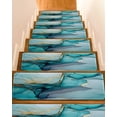 thumbnail image 1 of Stair Treads for Wooden Steps, Teal Ombre Peel and Stick Stair Treads with Reusable Adhesive, Modern Marble Ink Painted Abstract Non Slip Indoor Stairs Runner Rugs Mats for Elders Dogs 8"x30" 10PCS, 1 of 7