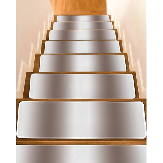 Stair Treads for Wooden Steps, White Brown Peel and Stick Stair Treads with Adhesive, Modern Gradient Vertical Stripes Geometric Non Slip Indoor Stairs Runner Rugs Mats for Elders Dogs 8"x30"4PCS