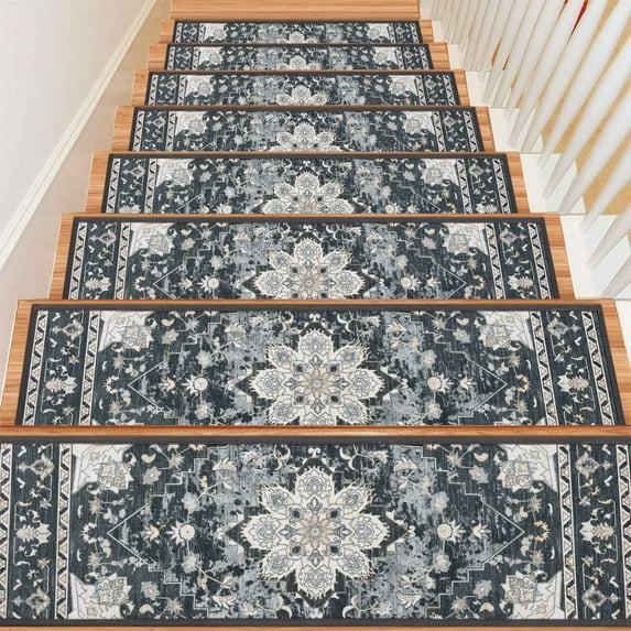 Stair Treads for Wooden Steps Indoor 15pcs, 30''X8'' Non Slip Stair Treads, Stair Carpet Runner Non-Skid with Reusable Adhesive Backing