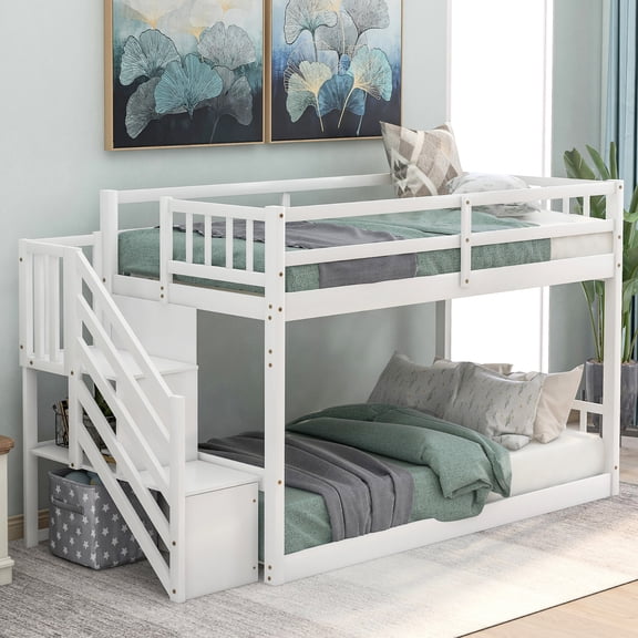 Staircase Access to Top Bunk, Storage Ladder - Low - Height Twin Bunk Bed