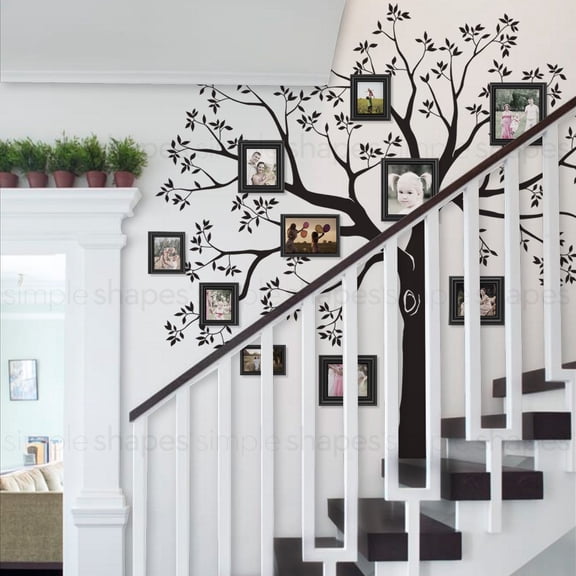 Staircase Family Tree Wall Decal - Black - Standard 109.5-Inch w x 105-Inch h