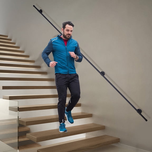 Staircase Handrail Wall Mount Banister Hand Railing, Complete Indoor/Outdoor Hand Rail Kit with 4 Wall Mount Support 12FT