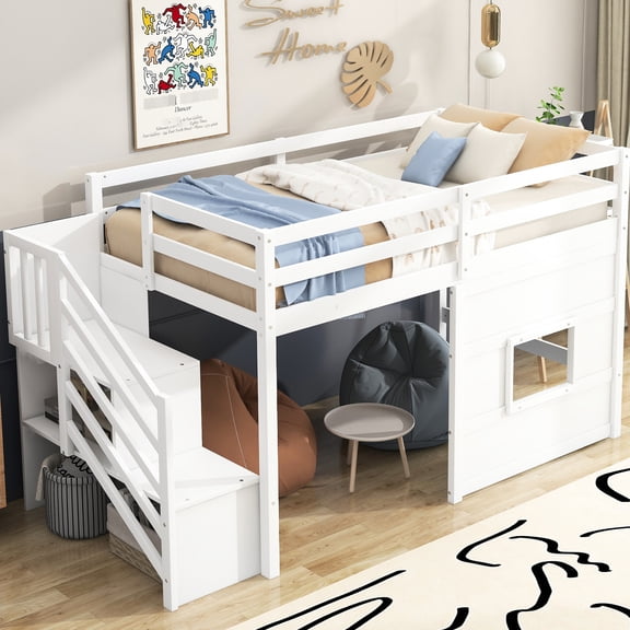 Staircase Instead of Ladder, Convenient Access - Twin Loft Bed for Easy Climbing